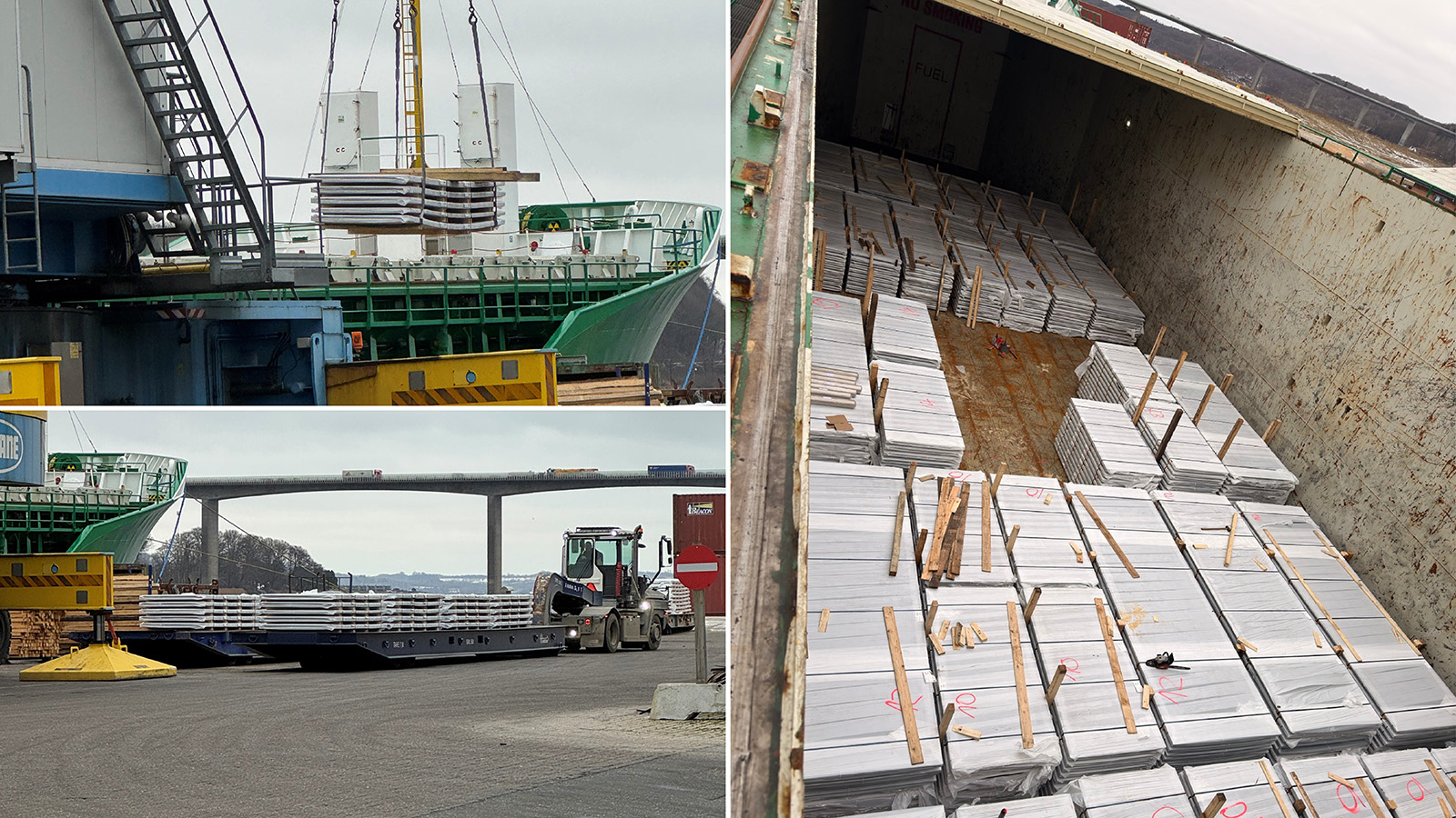 Verladung von 3.000 Tonnen Stahlblechen im Hafen von Vejle